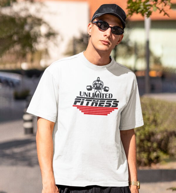 Unlimited Fitness White Round Neck Cotton Half Sleeved Men's T-Shirt with Printed Graphics - Image 2