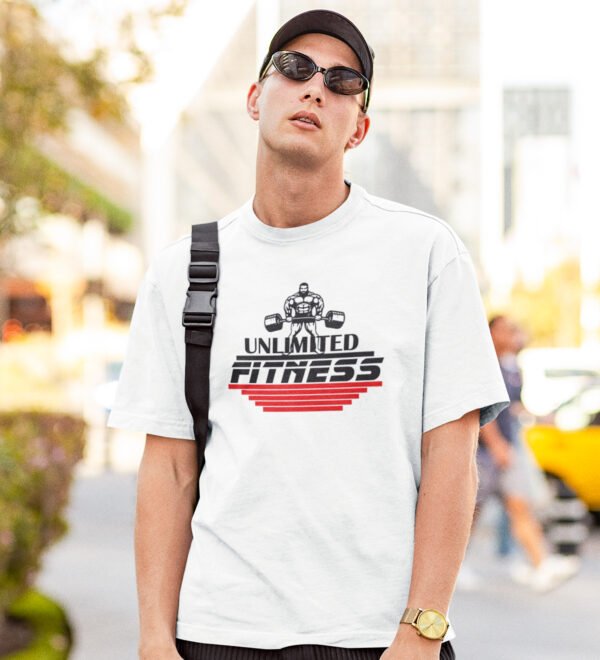 Unlimited Fitness White Round Neck Cotton Half Sleeved Men's T-Shirt with Printed Graphics - Image 3