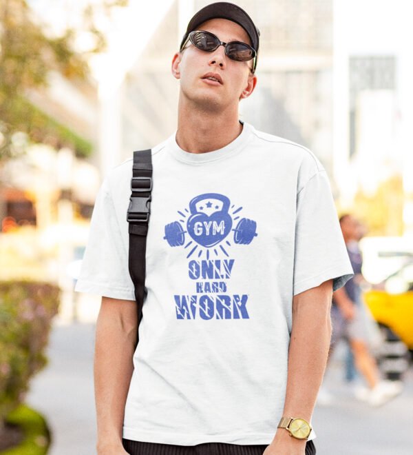 Only Hard Work White Round Neck Cotton Half Sleeved Men's T-Shirt with Printed Graphics - Image 3