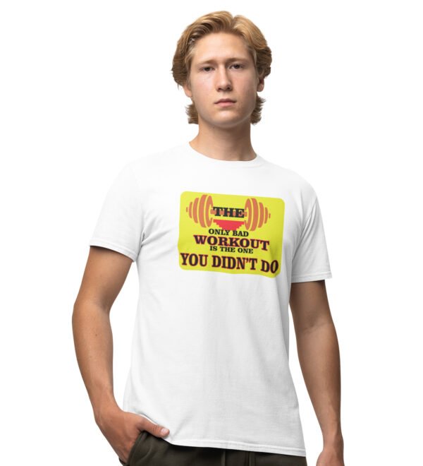 Bad Workout White Round Neck Cotton Half Sleeved Men's T-Shirt with Printed Graphics