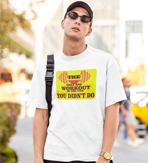 Bad Workout White Round Neck Cotton Half Sleeved Men's T-Shirt with Printed Graphics - Image 3