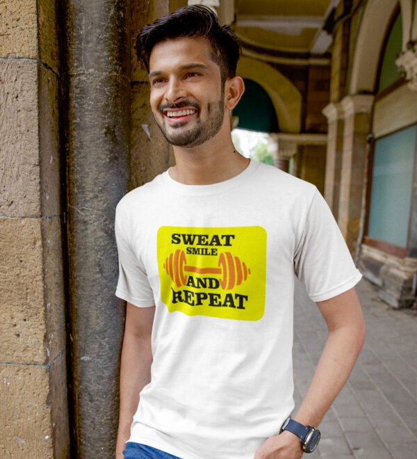 My Fitness Routine White Round Neck Cotton Half Sleeved Men's T-Shirt with Printed Graphics - Image 3