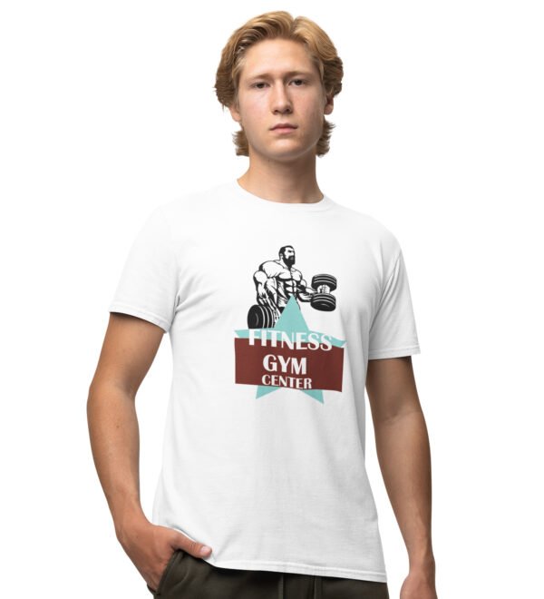 Gym Center White Round Neck Cotton Half Sleeved Men's T-Shirt with Printed Graphics