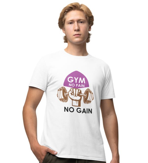 Gain Comes With Pain White Round Neck Cotton Half Sleeved Men's T-Shirt with Printed Graphics