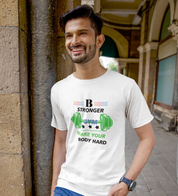 Make Your Body Hard White Round Neck Cotton Half Sleeved Men's T-Shirt with Printed Graphics - Image 3