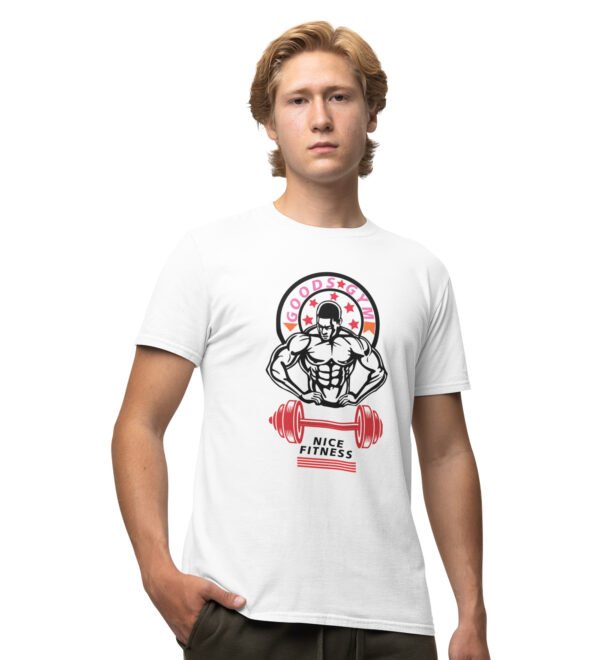 Nice Fitness White Round Neck Cotton Half Sleeved Men's T-Shirt with Printed Graphics