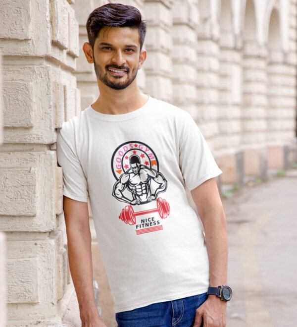 Nice Fitness White Round Neck Cotton Half Sleeved Men's T-Shirt with Printed Graphics - Image 2