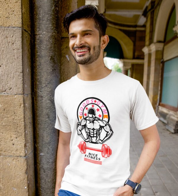 Nice Fitness White Round Neck Cotton Half Sleeved Men's T-Shirt with Printed Graphics - Image 3
