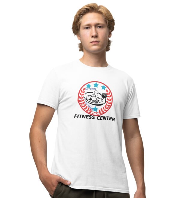 Fitness Center White Round Neck Cotton Half Sleeved Men's T-Shirt with Printed Graphics