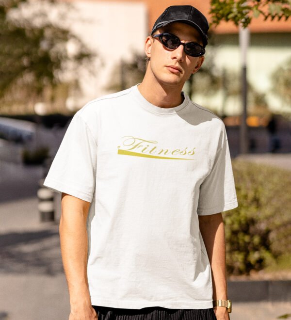Fitness White Round Neck Cotton Half Sleeved Men's T-Shirt with Printed Graphics - Image 2