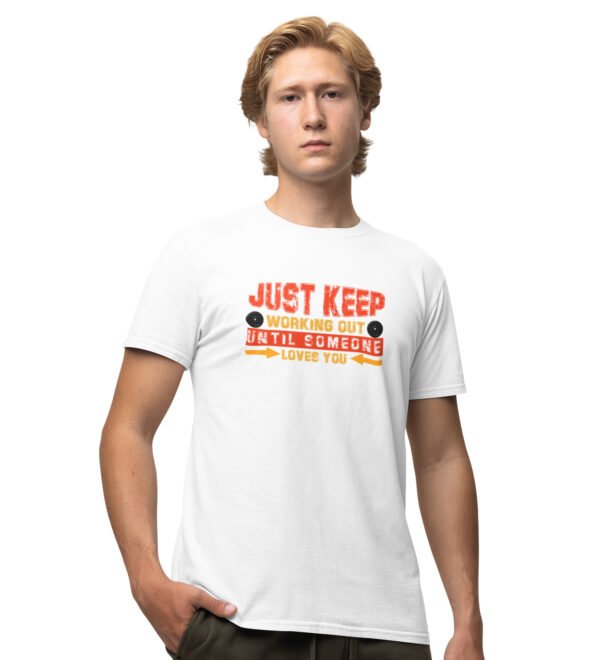 Just Keep Working White Round Neck Cotton Half Sleeved Men's T-Shirt with Printed Graphics