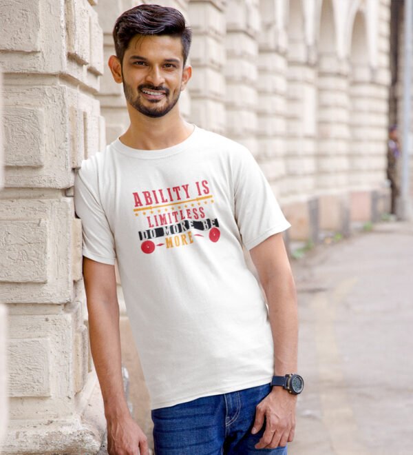 Ability is Limitless White Round Neck Cotton Half Sleeved Men's T-Shirt with Printed Graphics - Image 2