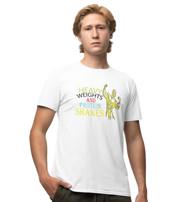 Weights & Shakes White Round Neck Cotton Half Sleeved Men's T-Shirt with Printed Graphics