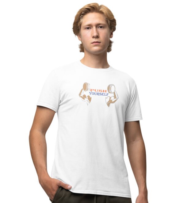 Push Yourself White Round Neck Cotton Half Sleeved Men's T-Shirt with Printed Graphics