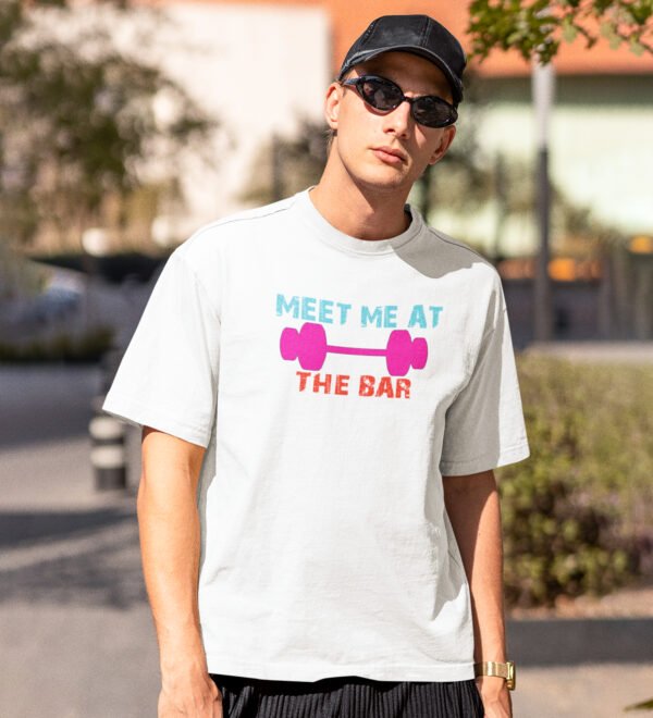 Meet Me At The Bar White Round Neck Cotton Half Sleeved Men's T-Shirt with Printed Graphics - Image 2