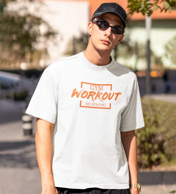 Gym Workout White Round Neck Cotton Half Sleeved Men's T-Shirt with Printed Graphics - Image 2