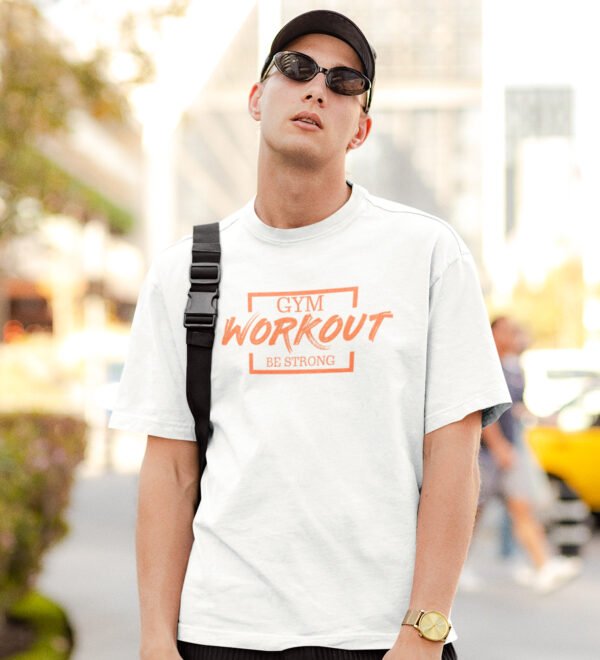 Gym Workout White Round Neck Cotton Half Sleeved Men's T-Shirt with Printed Graphics - Image 3