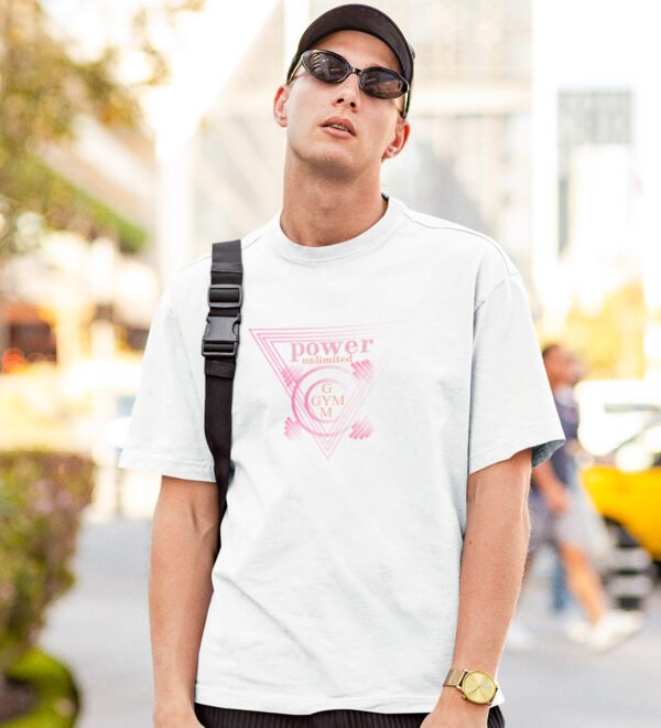 Power Unlimited White Round Neck Cotton Half Sleeved Men's T-Shirt with Printed Graphics - Image 2