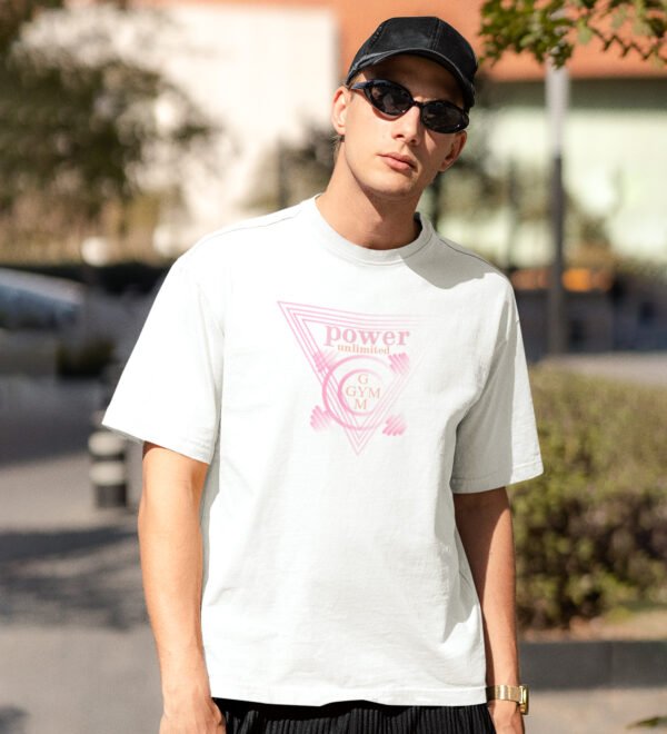 Power Unlimited White Round Neck Cotton Half Sleeved Men's T-Shirt with Printed Graphics - Image 3