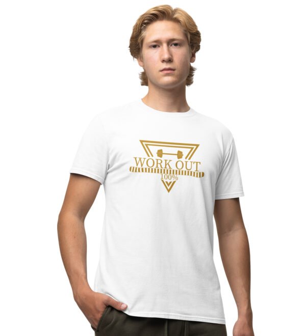 Workout 100%, (BG Golden) White Round Neck Cotton Half Sleeved Men's T-Shirt with Printed Graphics
