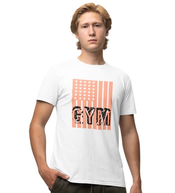 Gym White Round Neck Cotton Half Sleeved Men's T-Shirt with Printed Graphics