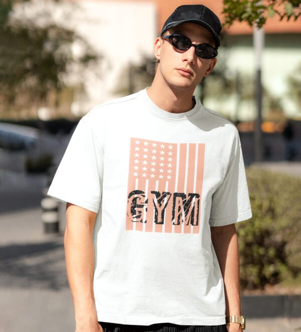 Gym White Round Neck Cotton Half Sleeved Men's T-Shirt with Printed Graphics - Image 2
