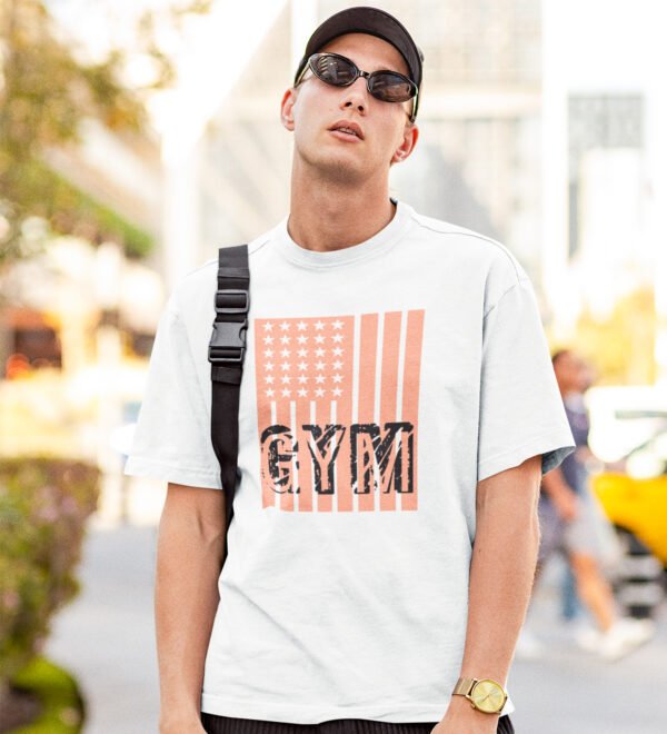 Gym White Round Neck Cotton Half Sleeved Men's T-Shirt with Printed Graphics - Image 3
