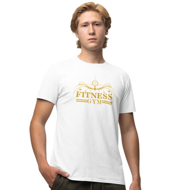 Fitness Gym (BG Golden) White Round Neck Cotton Half Sleeved Men's T-Shirt with Printed Graphics