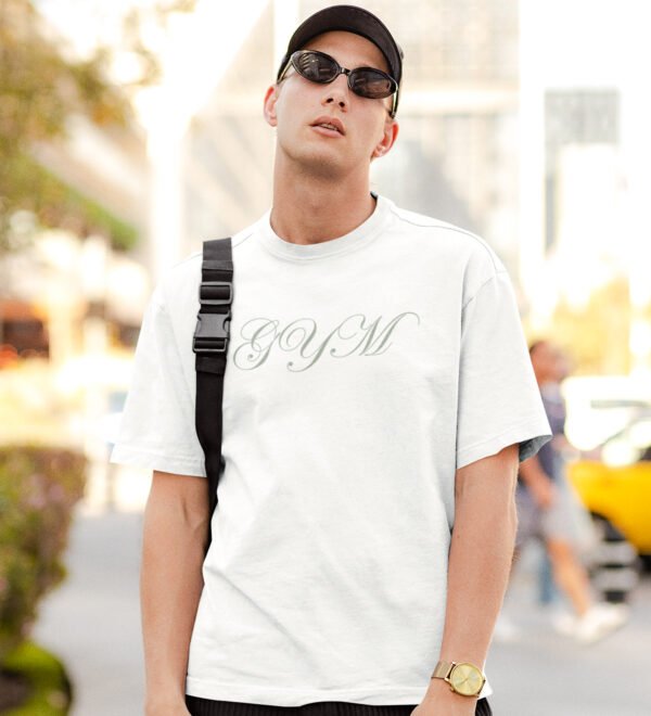 Gym White Round Neck Cotton Half Sleeved Men's T-Shirt with Printed Graphics - Image 3