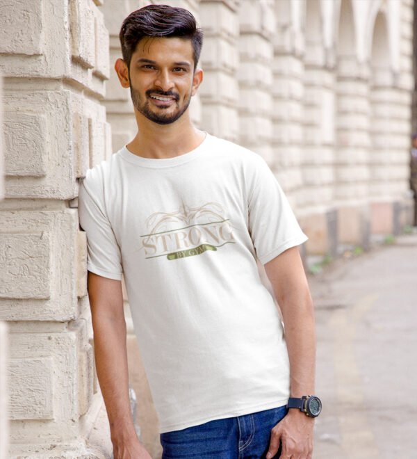 Strong By Gym White Round Neck Cotton Half Sleeved Men's T-Shirt with Printed Graphics - Image 3