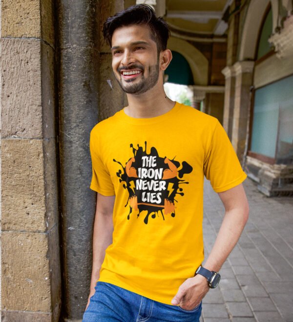 The Iron Never Lies Yellow Round Neck Cotton Half Sleeved Men's T-Shirt with Printed Graphics - Image 3