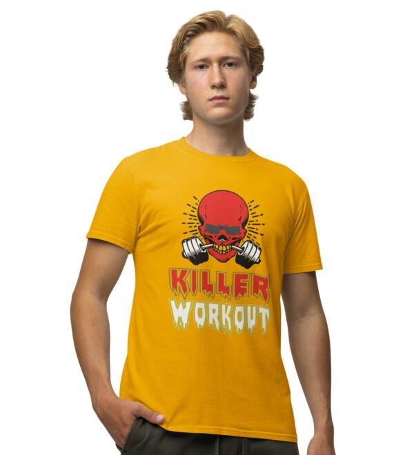 Killer Workout Yellow Round Neck Cotton Half Sleeved Men's T-Shirt with Printed Graphics - Image 3