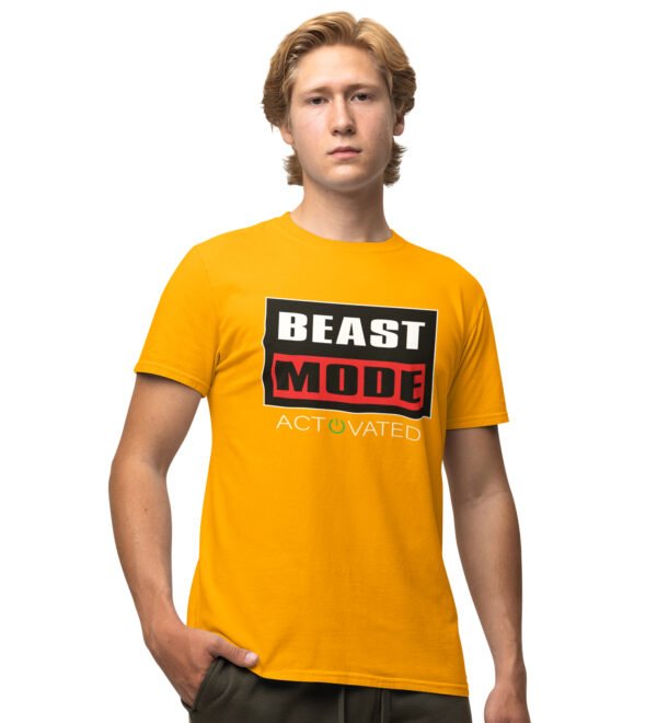 Beast Mode On Yellow Round Neck Cotton Half Sleeved Men's T-Shirt with Printed Graphics