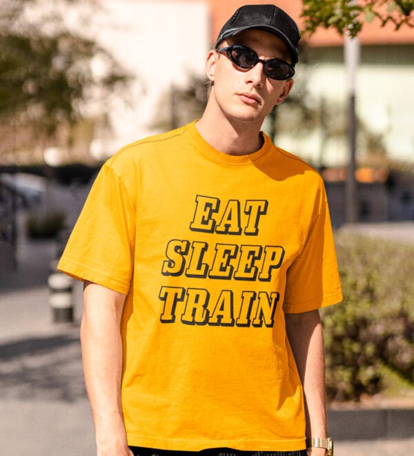 Beast Mode On, (BG black) Yellow Round Neck Cotton Half Sleeved Men's T-Shirt with Printed Graphics - Image 2