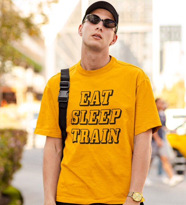 Beast Mode On, (BG black) Yellow Round Neck Cotton Half Sleeved Men's T-Shirt with Printed Graphics - Image 3