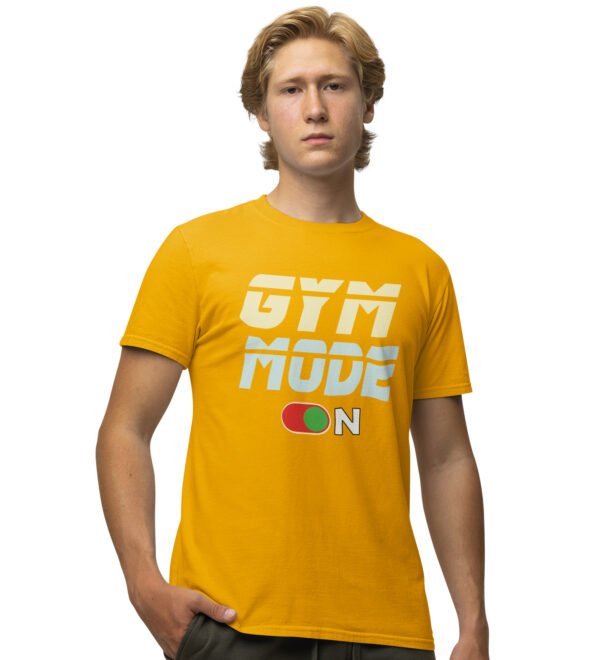 Gym Mode On Yellow Round Neck Cotton Half Sleeved Men's T-Shirt with Printed Graphics
