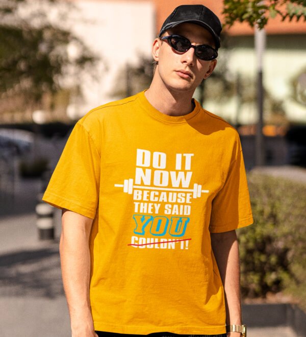 Do It Now Yellow Round Neck Cotton Half Sleeved Men's T-Shirt with Printed Graphics - Image 2