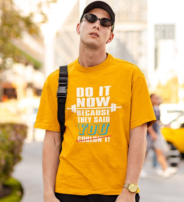 Do It Now Yellow Round Neck Cotton Half Sleeved Men's T-Shirt with Printed Graphics - Image 3