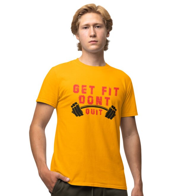 Get Fit, Don't Quit Yellow Round Neck Cotton Half Sleeved Men's T-Shirt with Printed Graphics