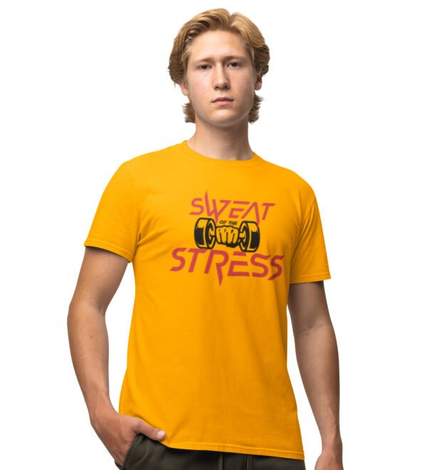Sweat & Stress Yellow Round Neck Cotton Half Sleeved Men's T-Shirt with Printed Graphics