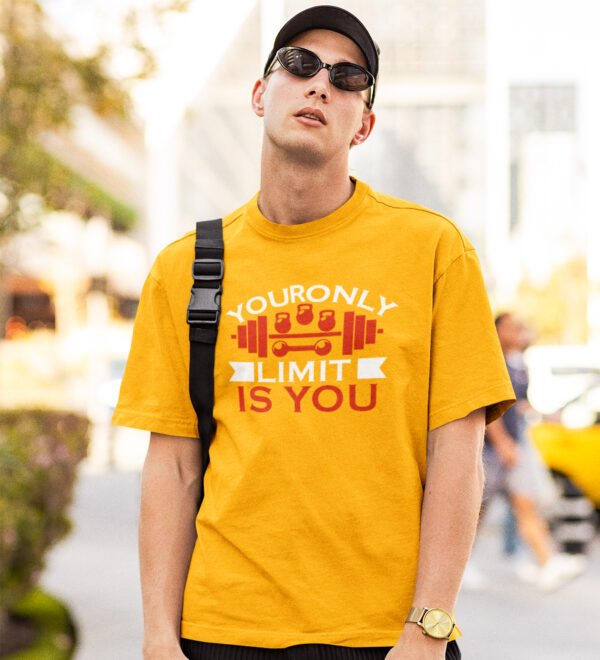 You're Limitless Yellow Round Neck Cotton Half Sleeved Men's T-Shirt with Printed Graphics - Image 3