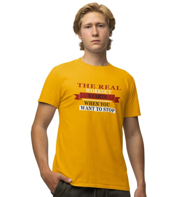 The Real Workout Yellow Round Neck Cotton Half Sleeved Men's T-Shirt with Printed Graphics
