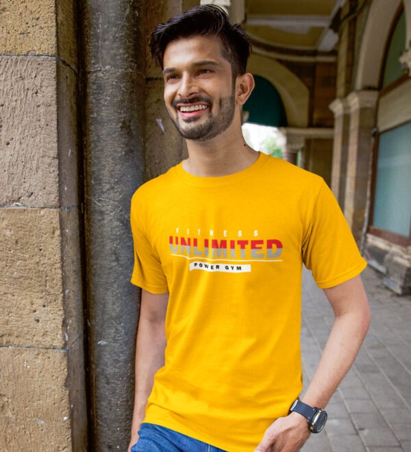 Unlimited Yellow Round Neck Cotton Half Sleeved Men's T-Shirt with Printed Graphics - Image 2