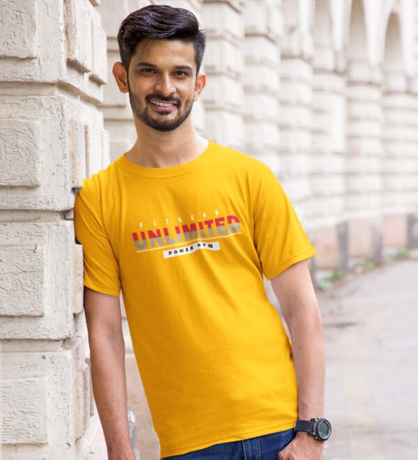 Unlimited Yellow Round Neck Cotton Half Sleeved Men's T-Shirt with Printed Graphics - Image 3