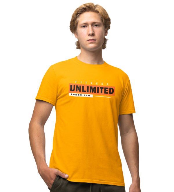 Unlimited, (BG Orange) Yellow Round Neck Cotton Half Sleeved Men's T-Shirt with Printed Graphics
