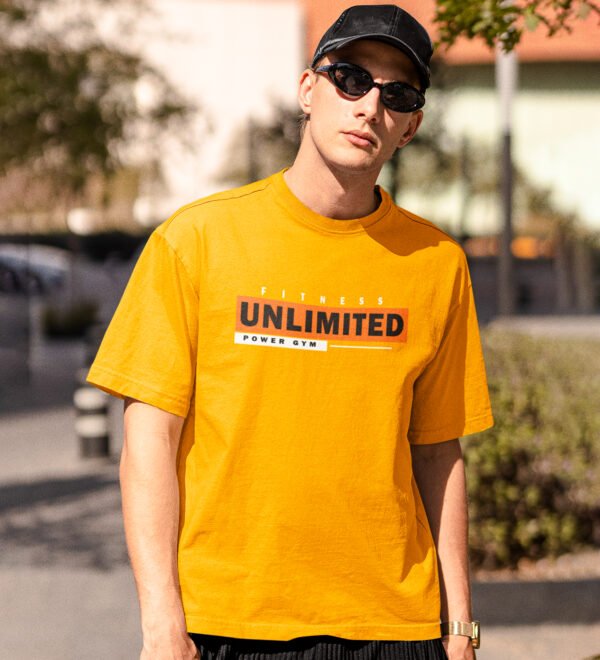 Unlimited, (BG Orange) Yellow Round Neck Cotton Half Sleeved Men's T-Shirt with Printed Graphics - Image 2