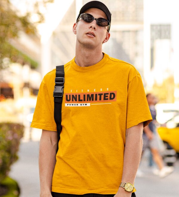 Unlimited, (BG Orange) Yellow Round Neck Cotton Half Sleeved Men's T-Shirt with Printed Graphics - Image 3