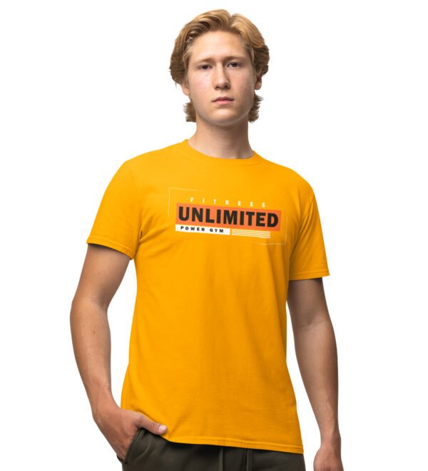 Unlimited, (BG Orange), Power Gym Yellow Round Neck Cotton Half Sleeved Men's T-Shirt with Printed Graphics