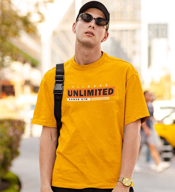 Unlimited, (BG Orange), Power Gym Yellow Round Neck Cotton Half Sleeved Men's T-Shirt with Printed Graphics - Image 3