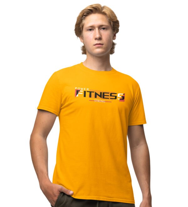 Power Fitness Strong Yellow Round Neck Cotton Half Sleeved Men's T-Shirt with Printed Graphics